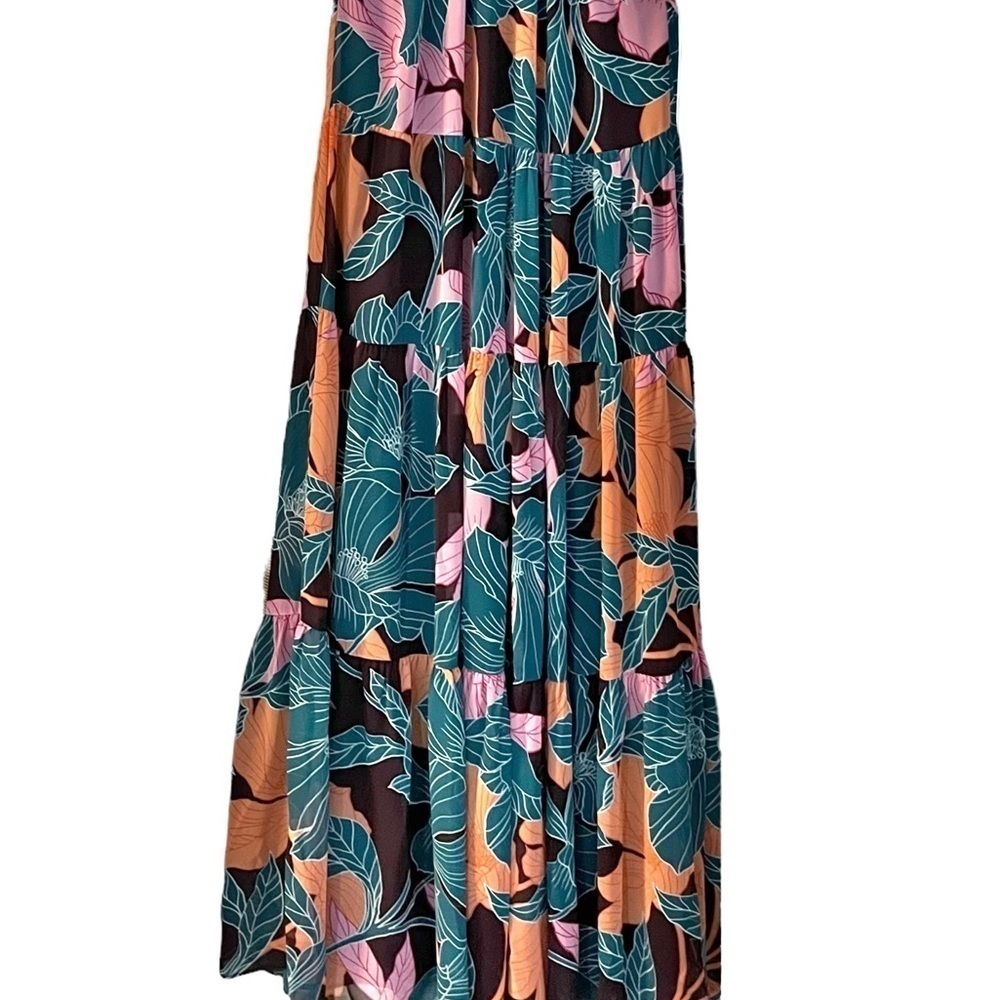 Trina Turk NWT Sunglasses Maxi Dress Tropical Print Teal,Pink,Tangerine Sz M - Picture 5 of 14